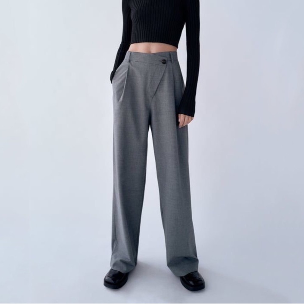 NWT ZARA Asymmetrical Zip Wide Leg Trouser